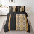 thumbnail image 2 of Erosebridal Literie à Rayures Modernes Grand Lit, Ensembles de Literie Rétro à Cercles Tourbillonnants Grand Lit, Noir Or, Réversible 7 Pcs, 2 of 5