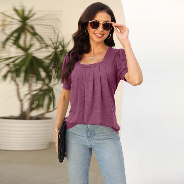 Blouses pour Femmes Hauts pour Femmes Amples et Confortables Temps de Loisir Manches Courtes Hauts Mode T-shirt à Plis
