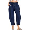 thumbnail image 1 of Innerwin Capri Pants Drawstring Women Pant Summer Straight Leg Baggy Bottoms Dark Blue S, 1 of 2
