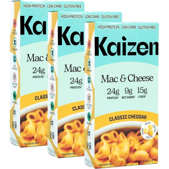 Kaizen Macaroni au Cheddar Riche en Protéines - Faible en Glucides, Compatible Céto, Riche en Fibres, Sans Gluten, à Base de Plantes, non-OGM - 6,4 Onces (Lot de 3)