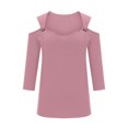 thumbnail image 4 of RXIRUCGD Femmes Uni Manches 3/4 Col en V Chandail Sans Bretelles Hauts Chemises Blouse, Rose, Taille : M, 4 of 6