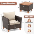 thumbnail image 3 of Costway 3 PCS Outdoor Patio Rattan Bistro Furniture Set Wooden Table Top Cushioned Sofa, 3 of 8