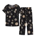 thumbnail image 1 of Penkiiy Ensemble Deux Pièces d'Été pour Femme, Manches Courtes, Col Rond, Ensemble de Pyjama, Hauts Imprimés, Ensemble Pantalon, TG Multicolore, 1 of 1