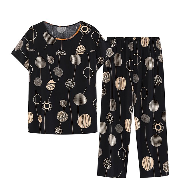 Penkiiy Ensemble Deux Pièces d'Été pour Femme, Manches Courtes, Col Rond, Ensemble de Pyjama, Hauts Imprimés, Ensemble Pantalon, TG Multicolore