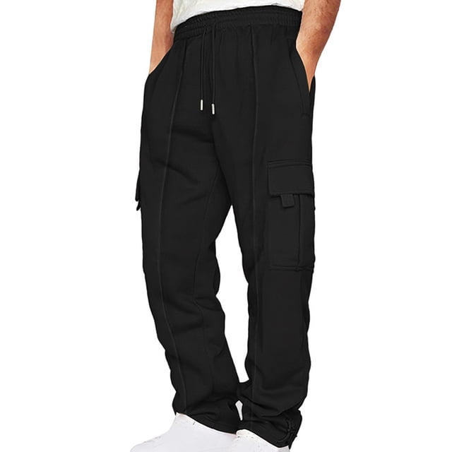 Amzcrzy Cargo Pants for Men Men Solid-Color Loose Drawstring Elastic Waist Multi-Pocket Workwear Sports Pants Sweatpants for Men Men's Pants Men's Sweatpants Track Pants Men Men's Cargo Pants