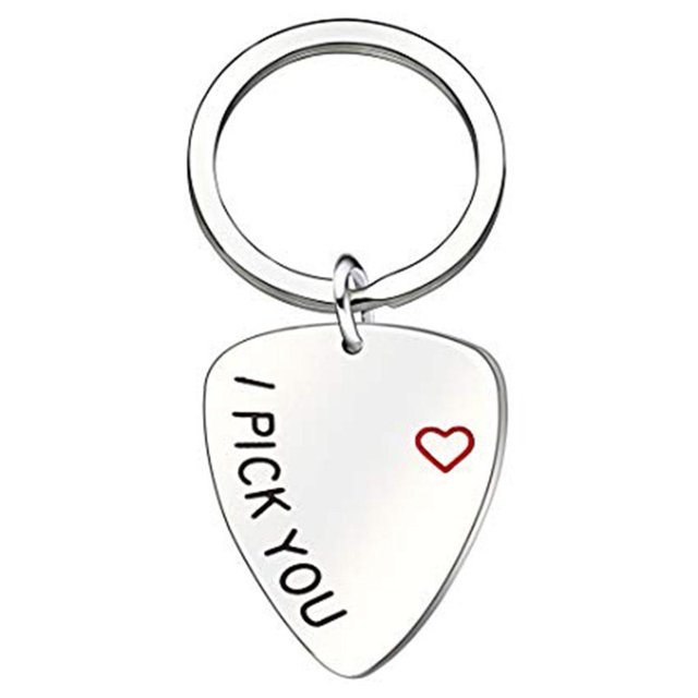 I Pick You Keychain . Porte-Clés en Acier Gravé avec Médiator de Guitare