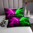 thumbnail image 3 of Erosebridal Neon Lightsaber Coverlet Set King, Green Purple Geometry Bedding Set, Lightning Decor, 3 of 5