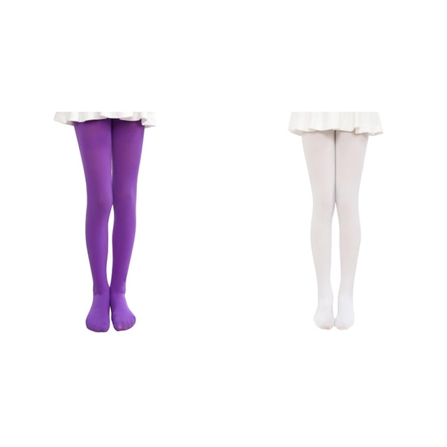 2 Pack(WH1 1PCS & PP1 1PCS) Multipack Teen Pants Leggings Pantihose Stretchy Basic Full Length Ballet Dance Pants Pantyhose for Spring Summer Stocking