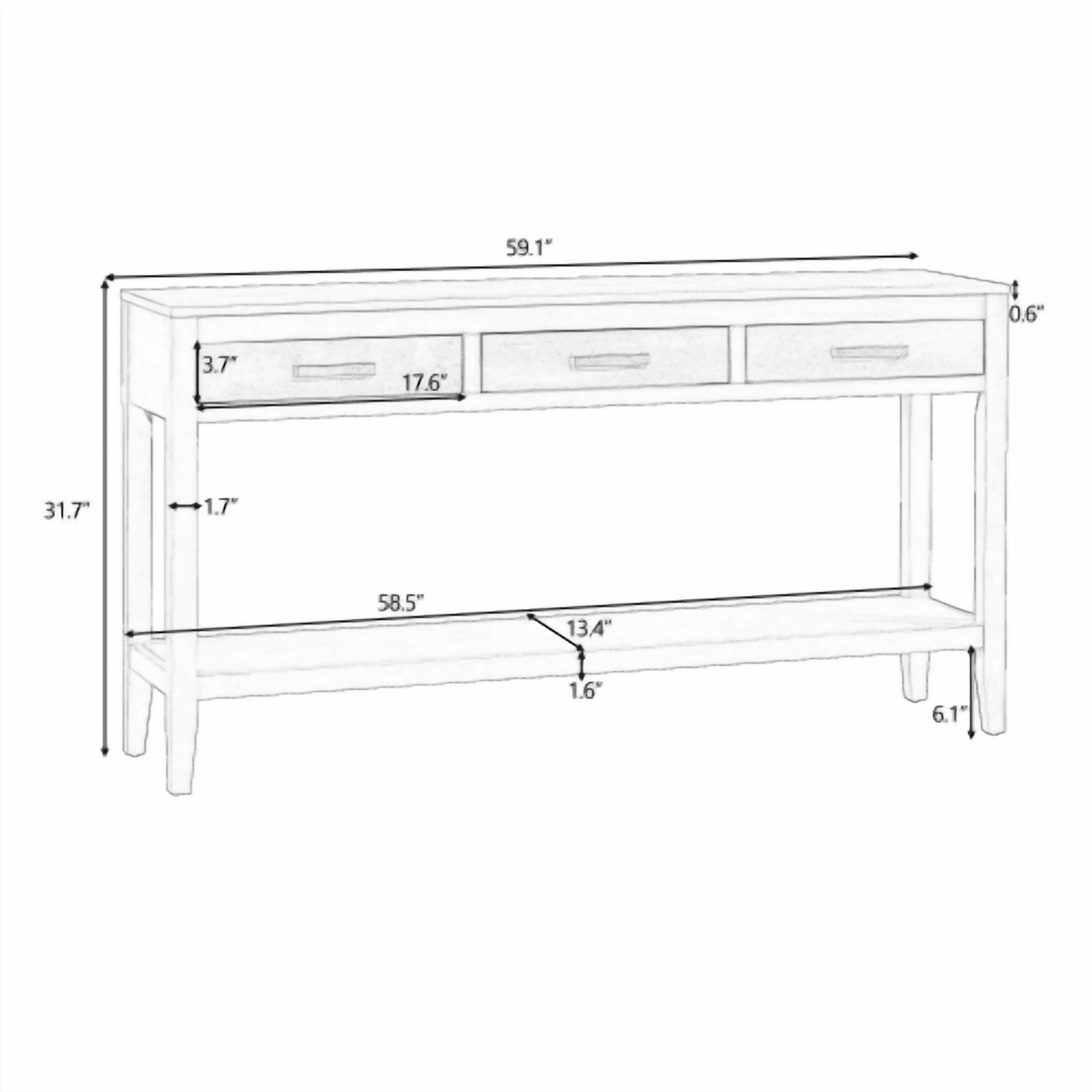 Noble House 62.2" Farmhouse Entryway Table, 3-Drawer Painted Console with Bottom Shelf & Iron Handles,Minimalist,Black