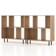 Gymax 2PCS 4 Cubby Open Bookcase 3-Tier Freestanding Bookshelf w/ Detachable Metal Legs Natural