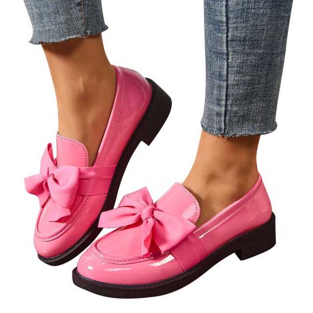 Commforr Mocassins Roses, Mocassins et Chaussures à Enfiler pour Femmes, Mocassins Mignons à Nœud pour Femmes, Chaussures à Enfiler Décontractées et Confortables pour le Bureau et la Marche, Bout Rond Épais, Mocassin Habillé pour Usage Quotidien, Rose, 8.5