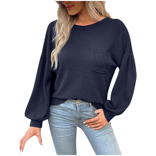 Timegard Womens T Shirts Long Sleeve Round Neck Basic Tops Casual Comfy Solid Color Blouses