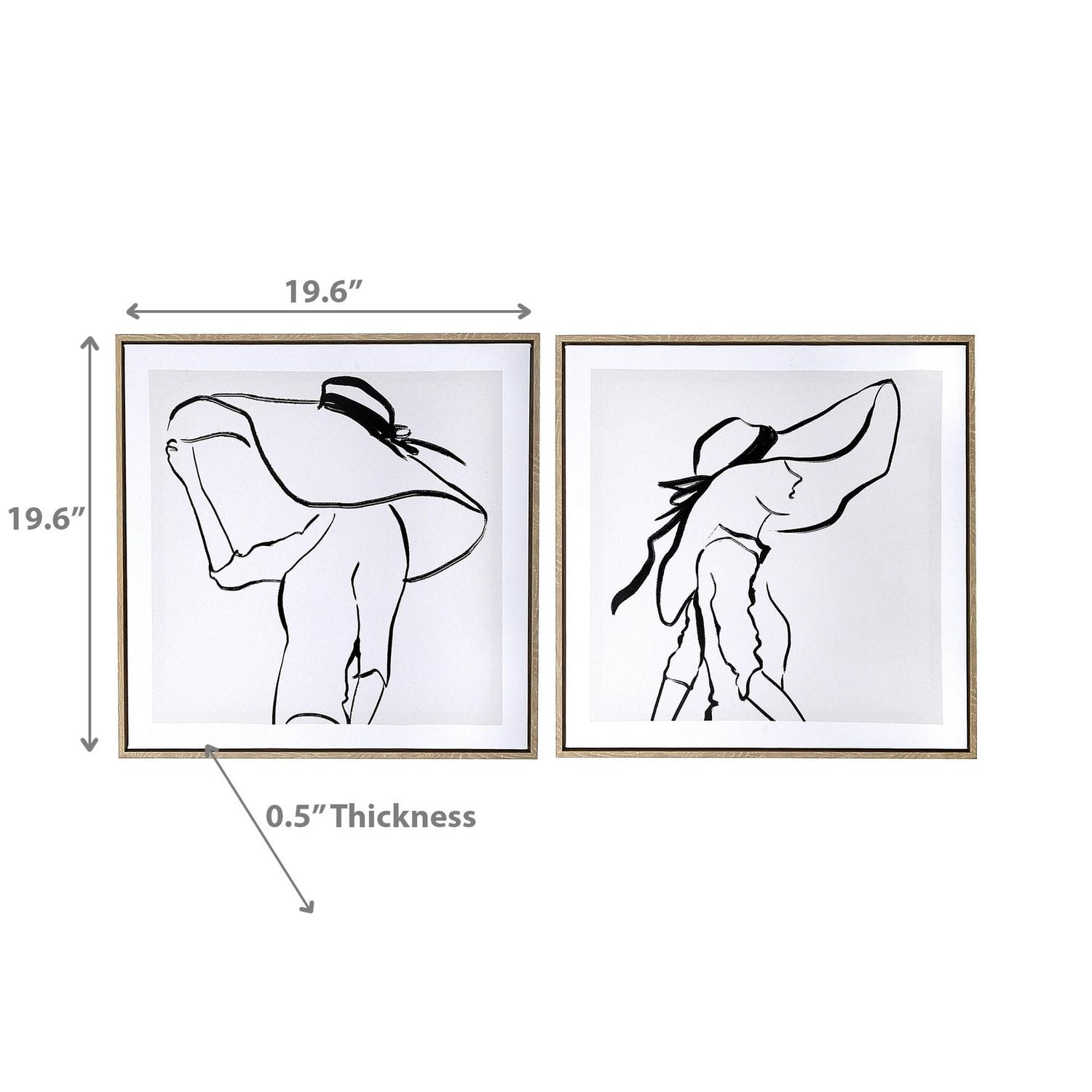 Toile Encadrée Art Mural Dame En Grand Chapeau - Ensemble De 2
