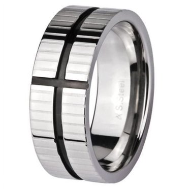 Stingray Men's modern two-tone black cross ring