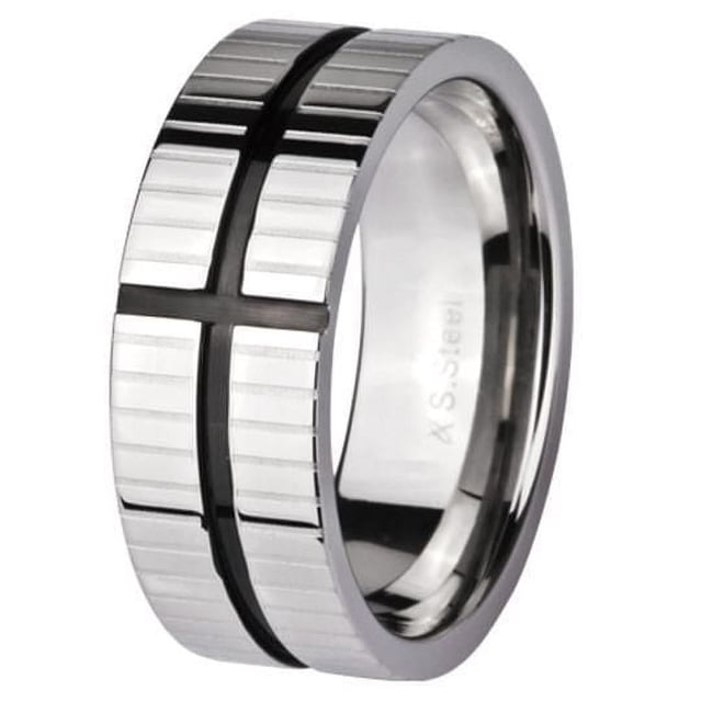 Stingray Men's modern two-tone black cross ring