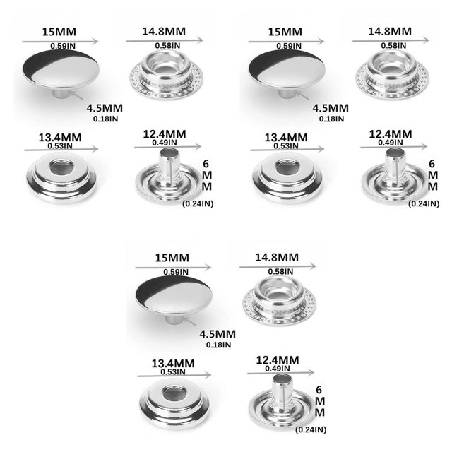 jesticaly 100 Pcs Fermoir à Pression en Acier Inoxydable Bouton Bouton-Poussoir Accessoires Type1 3Ensemble