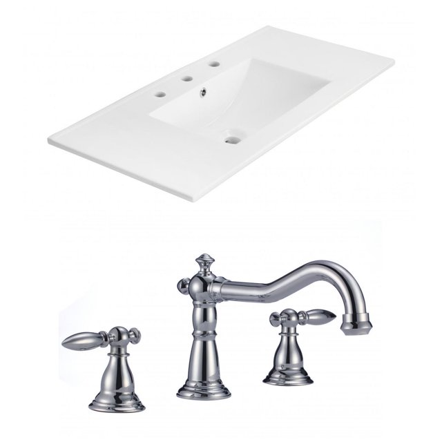 American Imaginations 36.75-in. W 3H4-in. Ceramic Top Set In White Color - Overflow Drain Incl. AI-15873