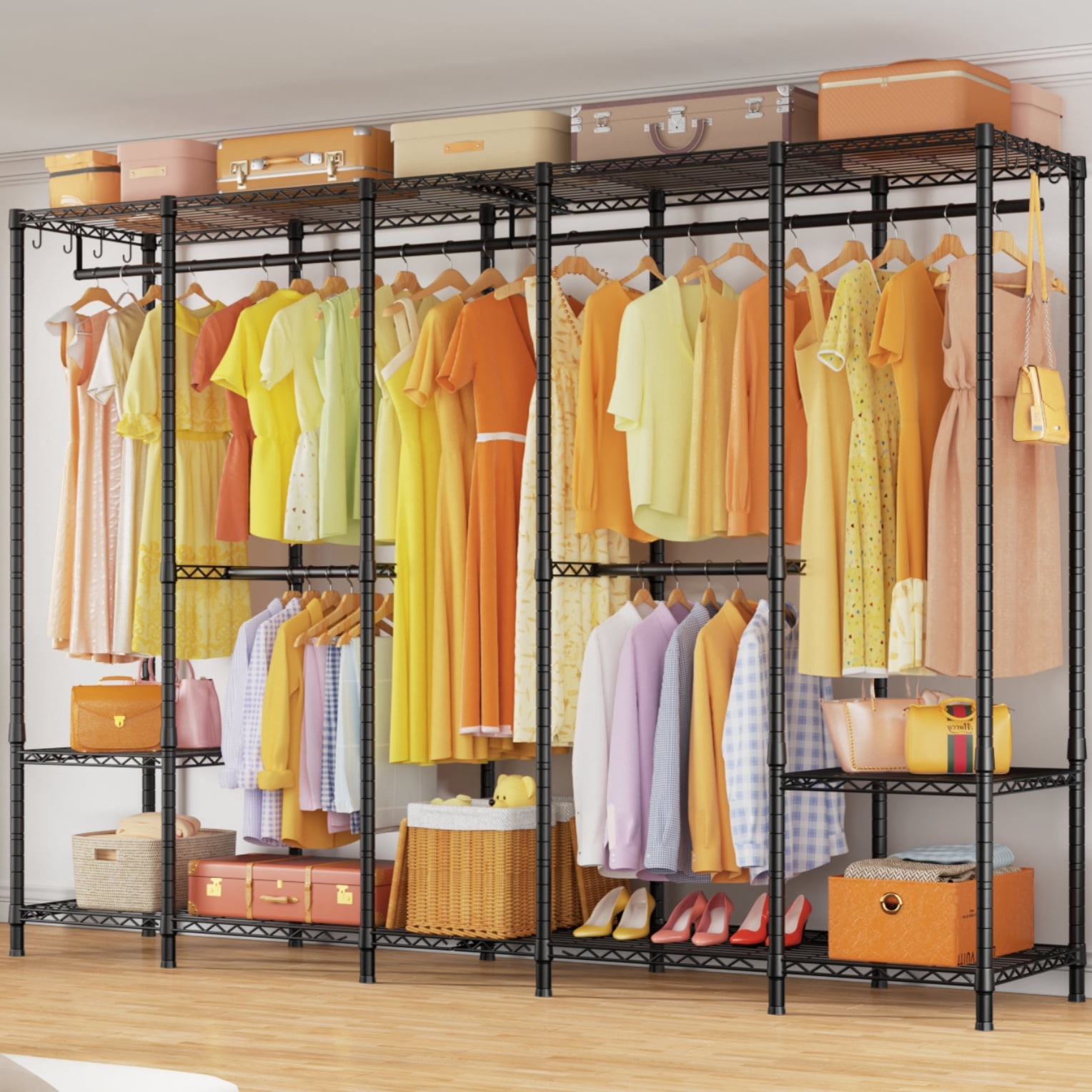 Maximum Load Rating Signs H50 Clothes Rack, Large Clothing Racks for Hanging Clothes, Black Heavy ...