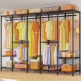thumbnail image 1 of H50 Clothes Rack, Large Clothing Racks for Hanging Clothes, Black Heavy Duty Garment Rack with Shelves, Freestanding Portable Wardrobe Closet 89.8'' W x 15.8" D x 76.2" H, Max Load 1400 Lbs, 1 of 7