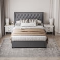 thumbnail image 2 of Brittany Queen Bed Frame with 4 Storage Drawers/Platform Bed/Upholstered/Tufted/No Box Spring Required/Wood Slat Support (Linen Blend, Dark Grey), 2 of 6