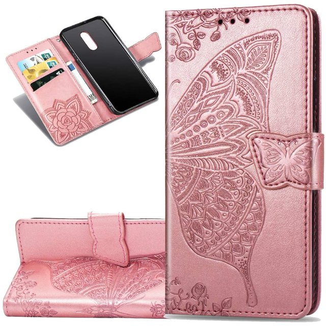Case Premium PU Leather Flip Wallet Case Butterfly Embossed Full Body Protection Flip Stand Card Holder Magnetic Cover for iPhone 6(Rose Gold)