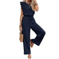 thumbnail image 3 of Jumpsuits for Women Summer Ruffle Sleeves Square Neck Rompers Drawstring Overalls with Pockets Dark Blue S, 3 of 10