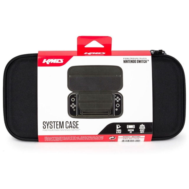 KMD Étui de Voyage Premium pour Nintendo Switch, Étui de Système en Toile Souple Noire avec Fermeture Éclair, Léger avec design concave pour s'Adapter aux Boutons de Gâchette, Range une console Switch, Deux Manettes Joy-Con et jusqu'à Huit Cartes de Jeu, Intérieur Rembourré Protège l'Écran, Convient Aussi pour Organiser de Petits Accessoires de Jeu.