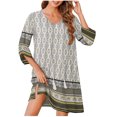 thumbnail image 4 of Ovzne Robes pour Femmes Robe d'Été Mode pour Femmes Décontractée Imprimée à Cordon Fente Été Manches 3/4 Robe à Col Rond Grande Taille Robe Maxi Imprimée Liquidation, 4 of 7