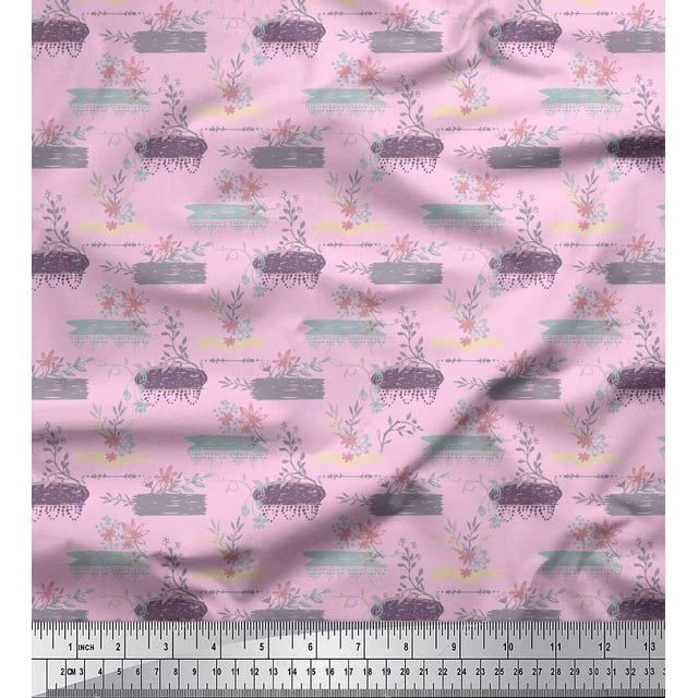 Soimoi Pink Poly Georgette Fabric Floral & Leaves Print Fabric by Yard 52 Inch Wide