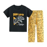 Pyjama Bebe Garcon Children's Summer Soft Breathable Pajama Set Cartoon Crocodile Dinosaur Print Home Wear Sleepwear Kids Pajamas Black 5 Years-6 Years