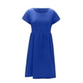 thumbnail image 4 of RKSTN Robes d'Été pour Femmes 2023 Décontractées en Coton et Lin Couleur Unie Longueur Genou Jupes Col Rond Manches Courtes Robe Midi avec Poches, 4 of 5