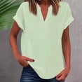 thumbnail image 2 of WEIYLL Ladies T Shirts Summer Loose Fit V Neck Curved Hem Flowy Solid Green Blouse Sizes L, 2 of 5