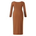 thumbnail image 4 of Robe Longue Moulante pour Femmes Couleur Unie Tricotée Col Carré Manches Longues Robe Printemps Automne Fête Club Robe Moulante, 4 of 9