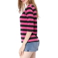 thumbnail image 4 of INSPIRE CHIC Hauts pour Femmes Non Doublés Col Rond Manches au Coude Coupe Ajustée T-Shirt Décontracté TP Rouge Noir, 4 of 8
