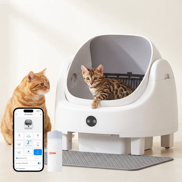 Dateyes Litière Cat Litter Autonettoyante, Bac à Litière Automatique à Dessus Ouvert avec Contrôle par Application, Protection par Capteurs de Sécurité, Tapis Cat Litter et Boîte à Parfum, Blanc
