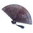 thumbnail image 2 of Agiferg Wedding Hand Fragrant Party Carved Bamboo Folding Fan Chinese Style Wooden, 2 of 2