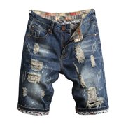 Ketyyh-chn99 Hommes Regular Fit Patched Drawstring Waist Jeans Mode Hommes Motif décoratif perdu Bull-Puncher Knickers Taille pour 36,bleu