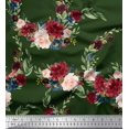 thumbnail image 1 of Soimoi Green polyester Crepe Fabric Ranunculus & Penoy Floral Print Print Fabric By the Yard 52 Inch Wide, 1 of 3