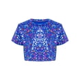 thumbnail image 1 of Haitryli T-Shirt Court à Manches Courtes pour Filles, Imprimé Coloré, Métallique Brillant, Col Rond, Costume pour Danse et Spectacle, Bleu 140, 1 of 7