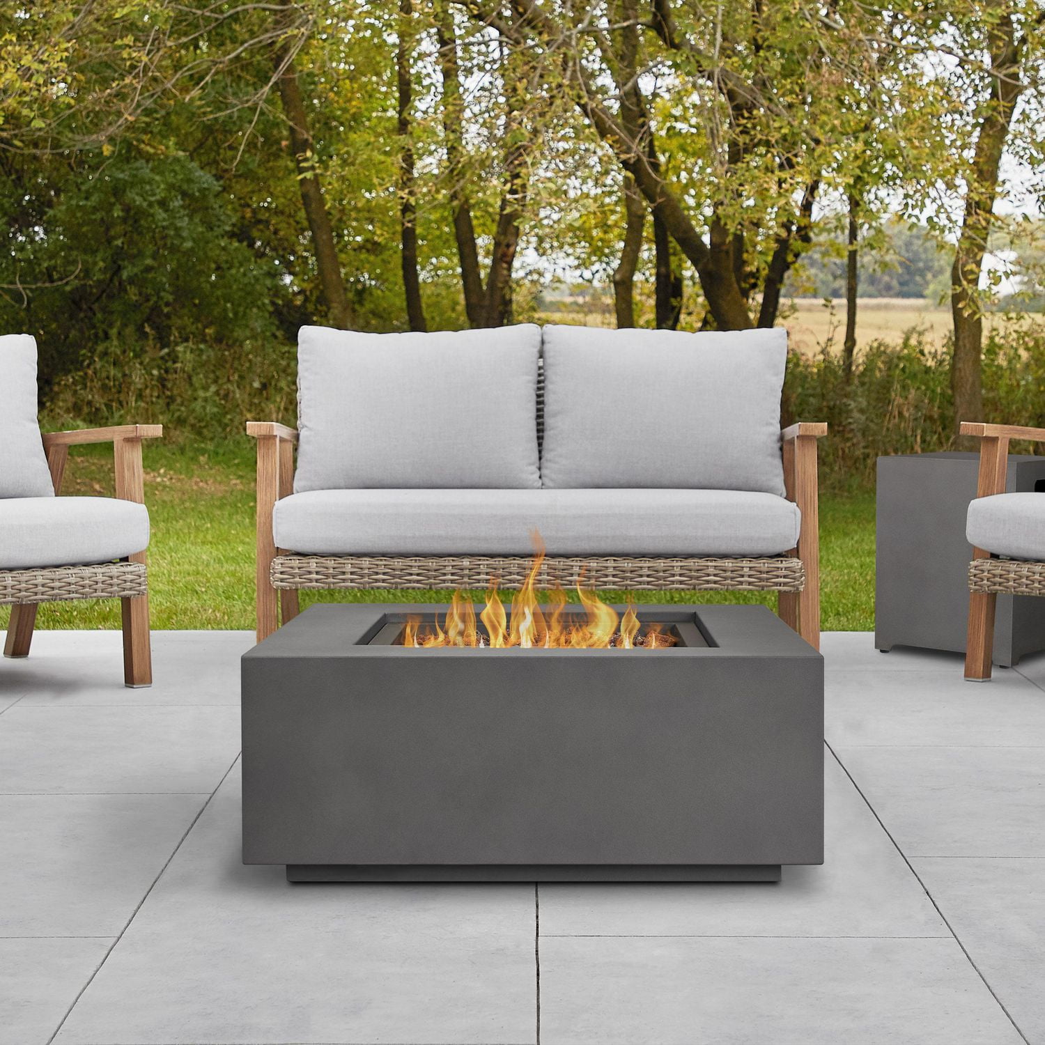 Table de foyer au gaz propane carrée Aegean fini ardoise vieillie avec kit de conversion au gaz naturel