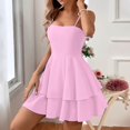 thumbnail image 2 of Women's Summer Blue Sling Dress - Square Neckline Backless Bow, Mesh Fabric, Double Ruffle Hem, Casual/Party, 2 of 5