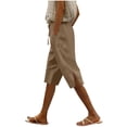 thumbnail image 3 of Sentmoon Linen Shorts with Pockets Solid Color Summer Shorts Women Drawstring High Waist Relaxed Fit Straight Leg Side Slit Womens Running Shorts for Casual Wear and Everyday, 3 of 7