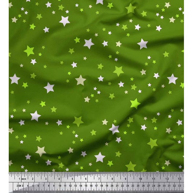 Soimoi Green Moss Georgette Fabric Stars Star Print Fabric by the Yard 42 Inch Wide