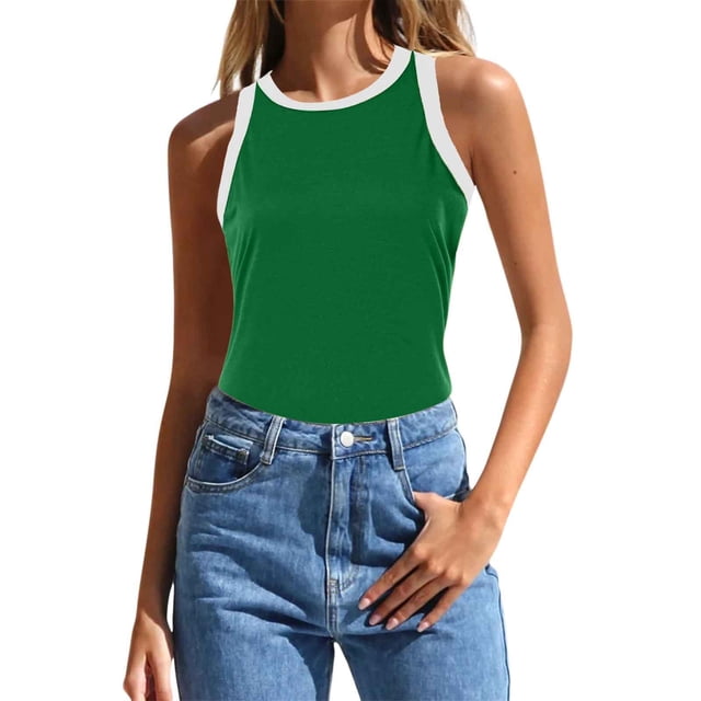 HBFAGFB Débardeurs pour Femmes Mode Col Rond Sans Manches Hauts Ajustés Légers Gilet Polyvalent Vert Taille m