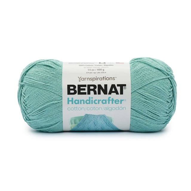 Bernat® Handicrafter® Fil, Coton #4 Moyen, 14oz/400g, 710 Verges en Sarcelle, Présenté comme un Écheveau Bien Enroulé avec une Étiquette Blanche Affichant la Marque et les Détails du Produit, Fait de 100 % Coton Cultivé aux É.-U., Idéal pour les Projets de Tricot et de crochet de Déco Maison et Lavable à la machine pour un Entretien Facile.
