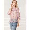 thumbnail image 4 of INSPIRE CHIC Women's 3/4 Sleeves Ruffle Mock Neck Sheer Lace Top, 4 of 4