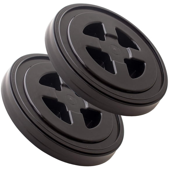 Smart Seal Replacement Lid - 2 Pk Black - Easy Screw Top Container Lid For 3.5 5 6 & 7 Gallon Bucket - Food Grade Industrial Storage Paint Brine Cat & Dog Food More