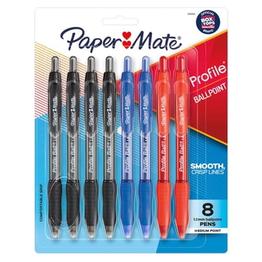 Stylos bille Paper Mate Profile, stylos rétractables, pointe moyenne (1,0&nbsp;mm), couleurs assorties, 8&nbsp;unités