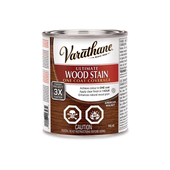 Teinture pour bois Varathane Ultimate, noyer américain, teinture pour bois, couverture en une couche, séchage rapide, 946 ml