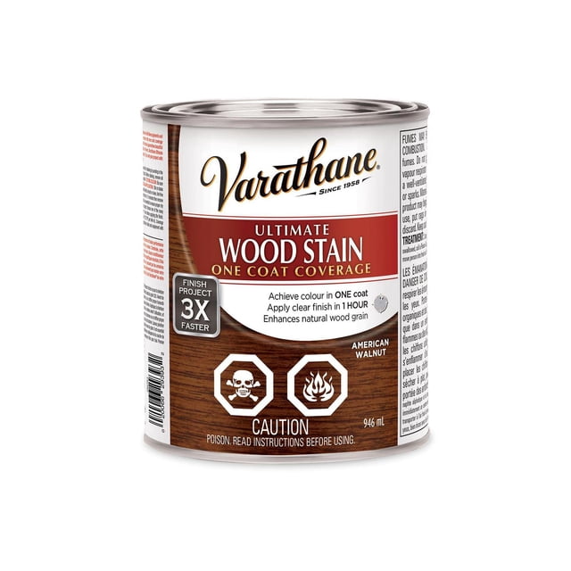 Varathane Ultimate Wood Stain, American Walnut, Wood Stain, One Coat Coverage, Fast Dry, 946 ml